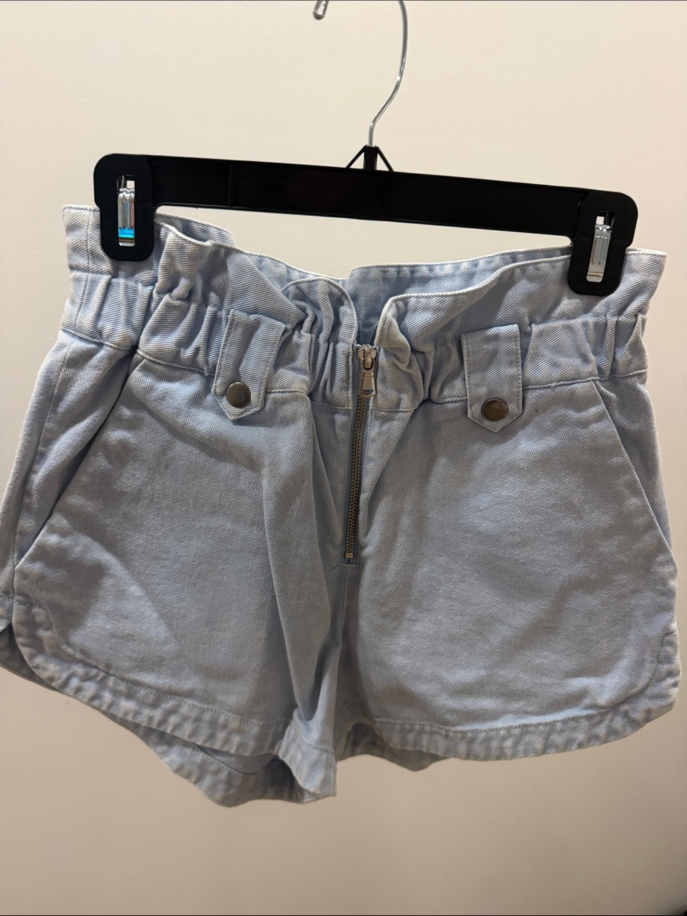 Sea Light Blue High-Waist Paperbag Shorts